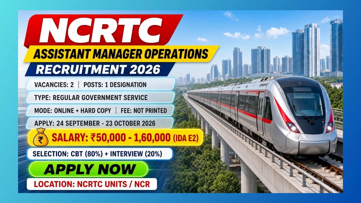 NCRTC Assistant Manager Operations Recruitment 2026 notice for 2 UR posts