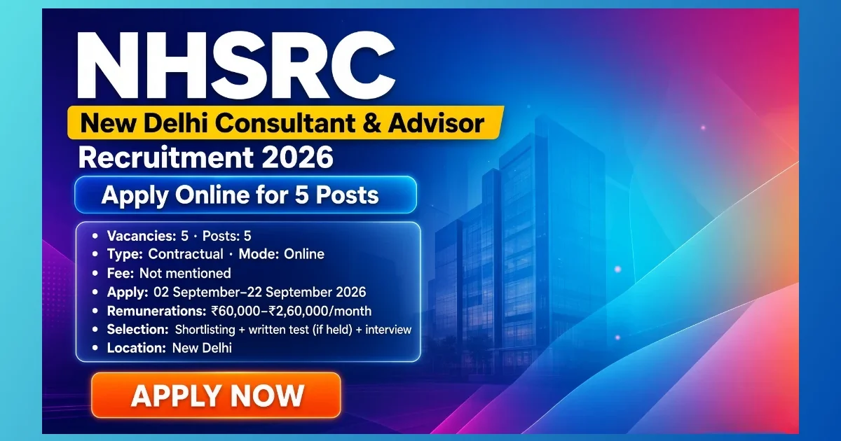 NHSRC New Delhi Consultant Advisor Recruitment 2026 for five contractual posts