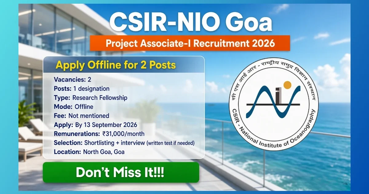 CSIR-NIO Goa Project Associate-I recruitment 2026 notice for 2 posts