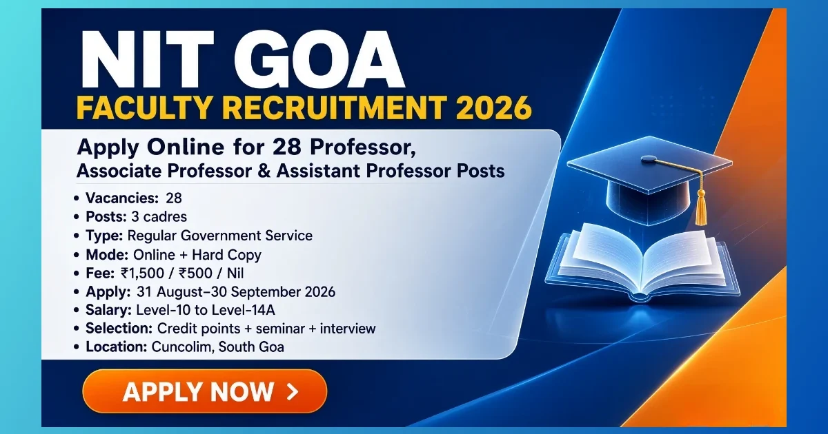 NIT Goa Faculty Recruitment 2026 notification for 28 professor posts