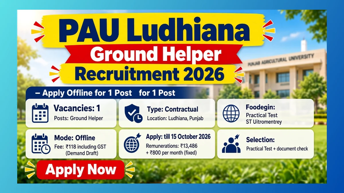 PAU Ludhiana Ground Helper Recruitment 2026 offline notice for 1 post