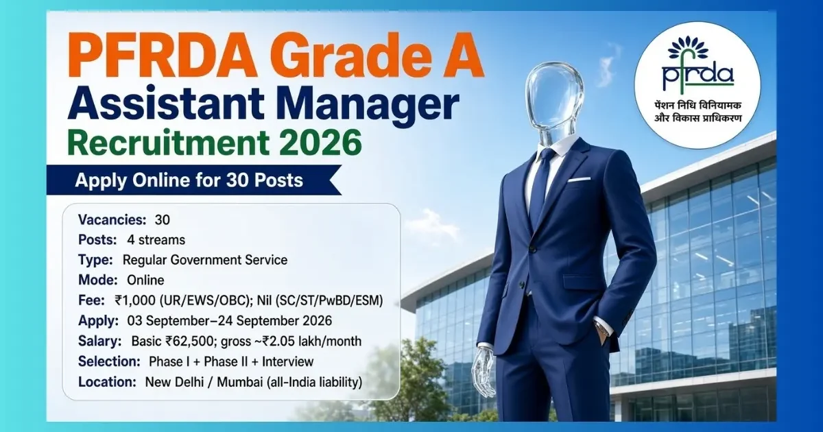 PFRDA Grade A Assistant Manager Recruitment 2026 notification for 30 officer posts