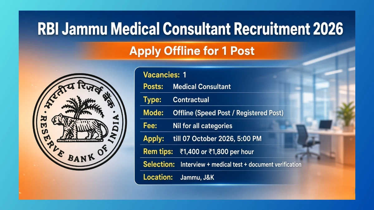 RBI Jammu Medical Consultant Recruitment 2026 notice for 1 ST post
