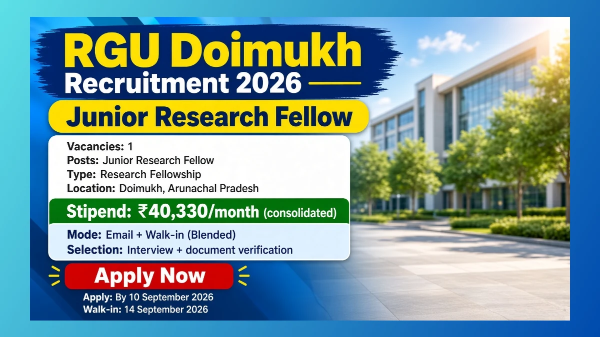 RGU Doimukh JRF Recruitment 2026 notice for one Botany project fellow