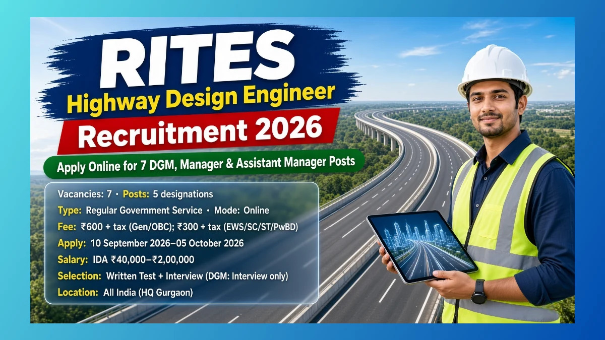 RITES Highway Design Engineer Recruitment 2026 notification for 7 regular posts