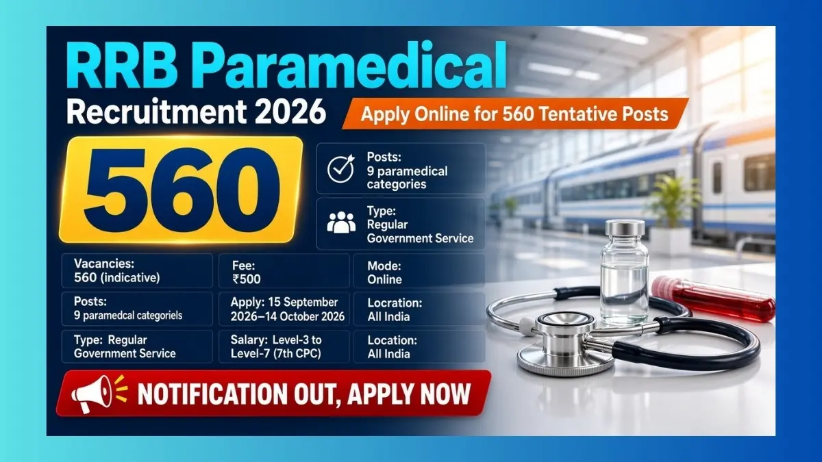 RRB Paramedical Recruitment 2026 short notice for 560 railway hospital posts