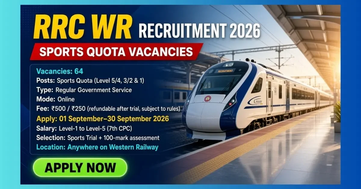 RRC WR Sports Quota Recruitment 2026 notice for 64 Western Railway posts
