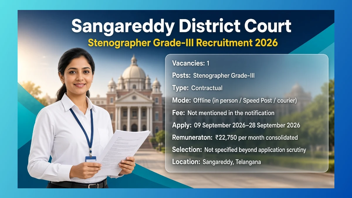 Sangareddy District Court Stenographer Grade-III Recruitment 2026 notice for 1 post