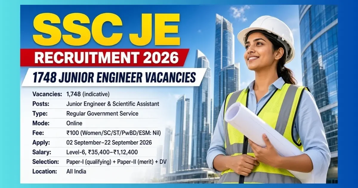 SSC JE Recruitment 2026 notification for 1748 Junior Engineer posts