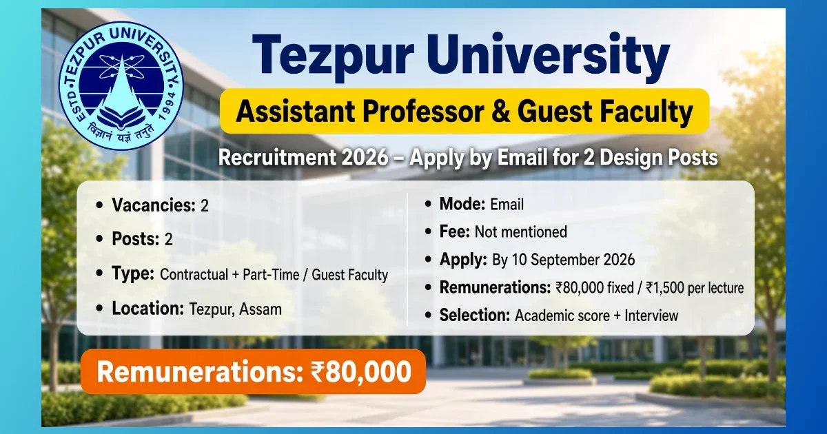 Tezpur University Design faculty recruitment 2026 for two campus posts