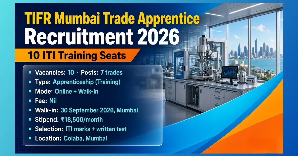 TIFR Mumbai Trade Apprentice Recruitment 2026 notice for 10 ITI seats