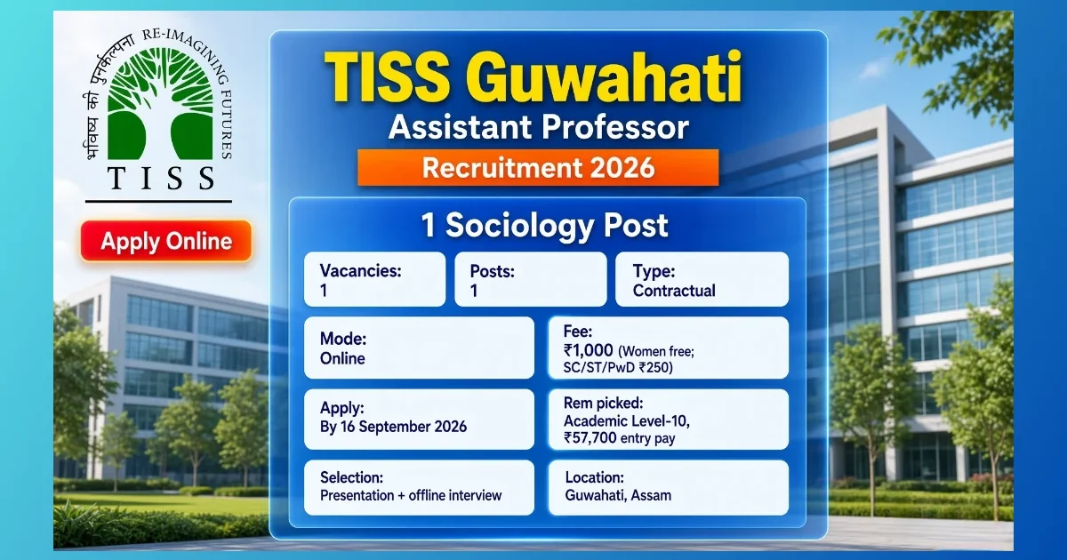 TISS Guwahati Assistant Professor Recruitment 2026 notice for one Sociology post