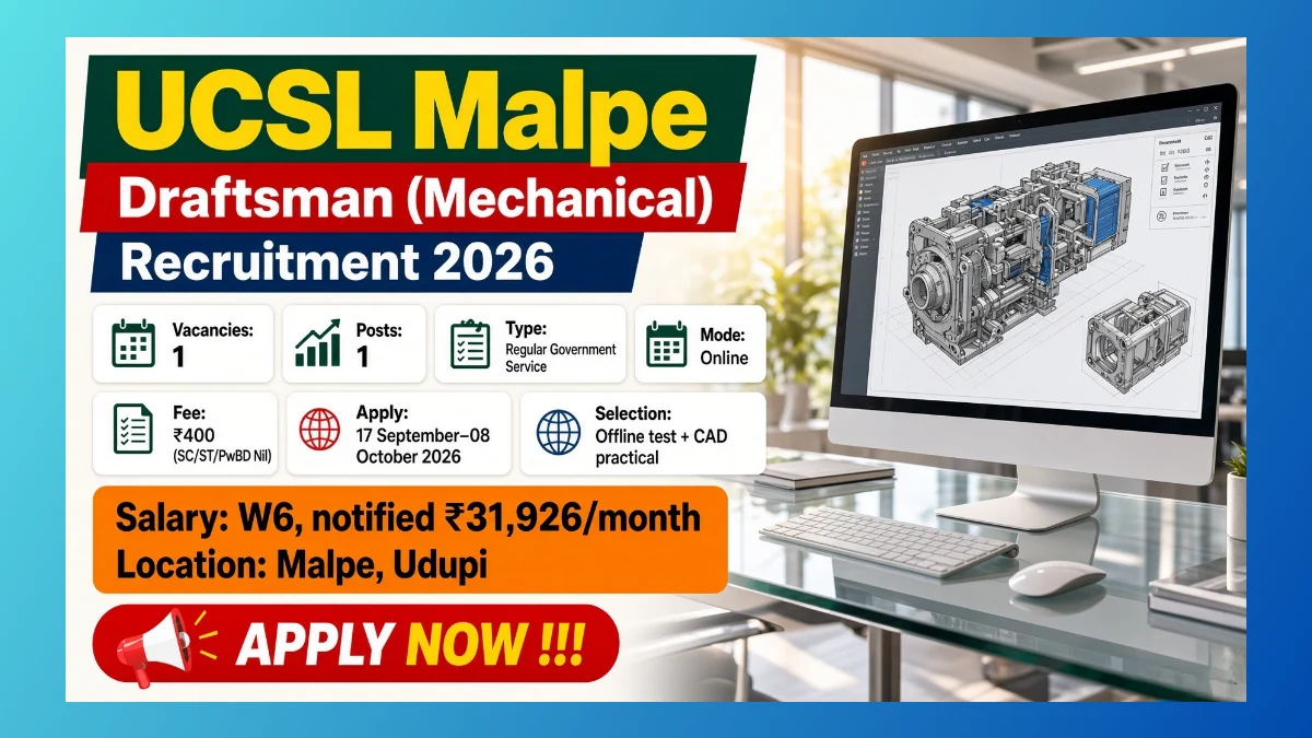 UCSL Malpe Draftsman Mechanical Recruitment 2026 notification for 1 regular post