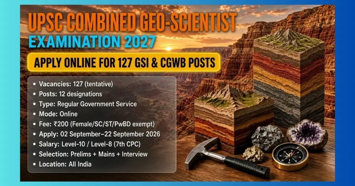 UPSC Combined Geo-Scientist Examination 2027 notification for 127 GSI and CGWB posts