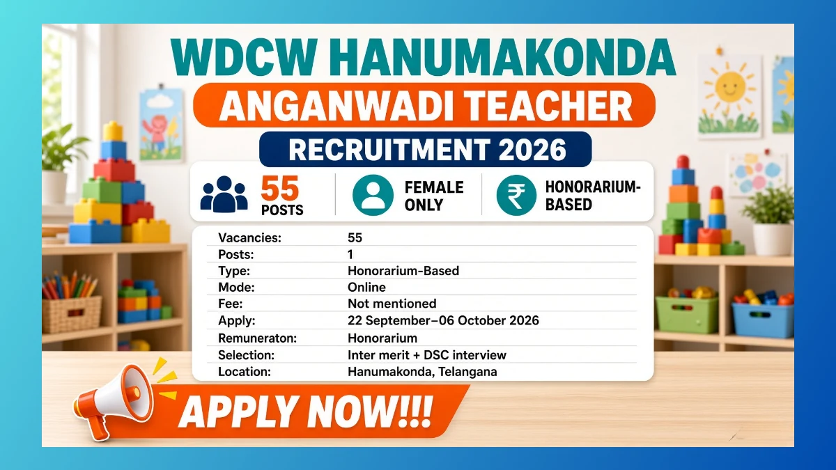 WDCW Hanumakonda Anganwadi Teacher Recruitment 2026 notice for 55 local women posts