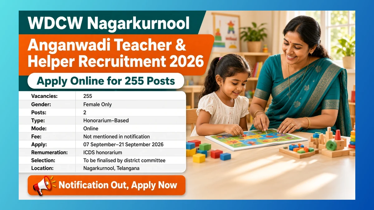 WDCW Nagarkurnool Anganwadi Recruitment 2026 notice for 255 Teacher and Helper posts