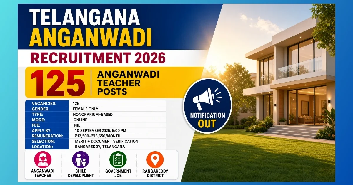 WDCW Rangareddy Anganwadi Teacher Recruitment 2026 for 125 women posts