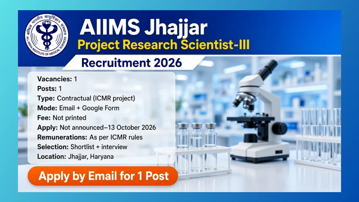 AIIMS Jhajjar Project Research Scientist-III recruitment 2026 for 1 ICMR project post
