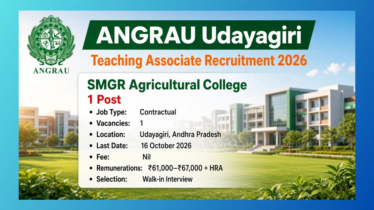 ANGRAU Udayagiri Teaching Associate Recruitment 2026 for 1 Agricultural Economics post