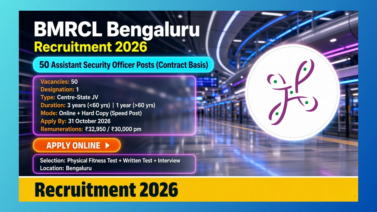 BMRCL Assistant Security Officer recruitment 2026 notification for 50 contract posts in Bengaluru