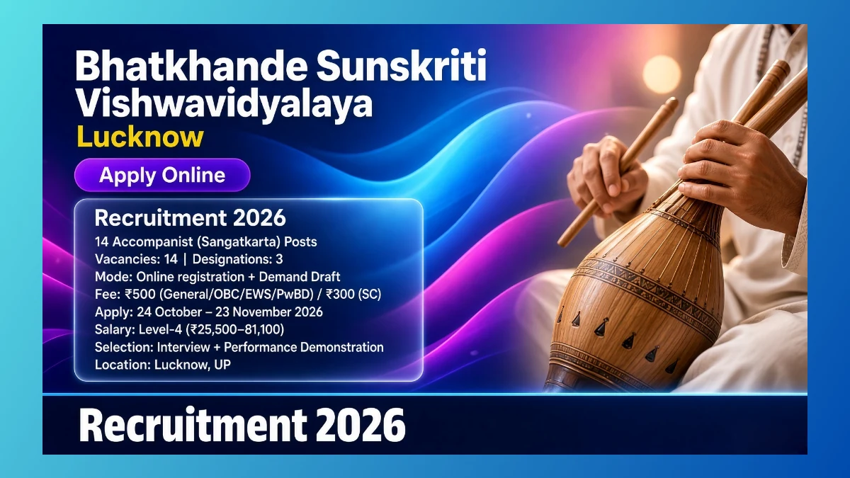 Bhatkhande Sanskriti Vishwavidyalaya Lucknow Accompanist recruitment 2026 notification
