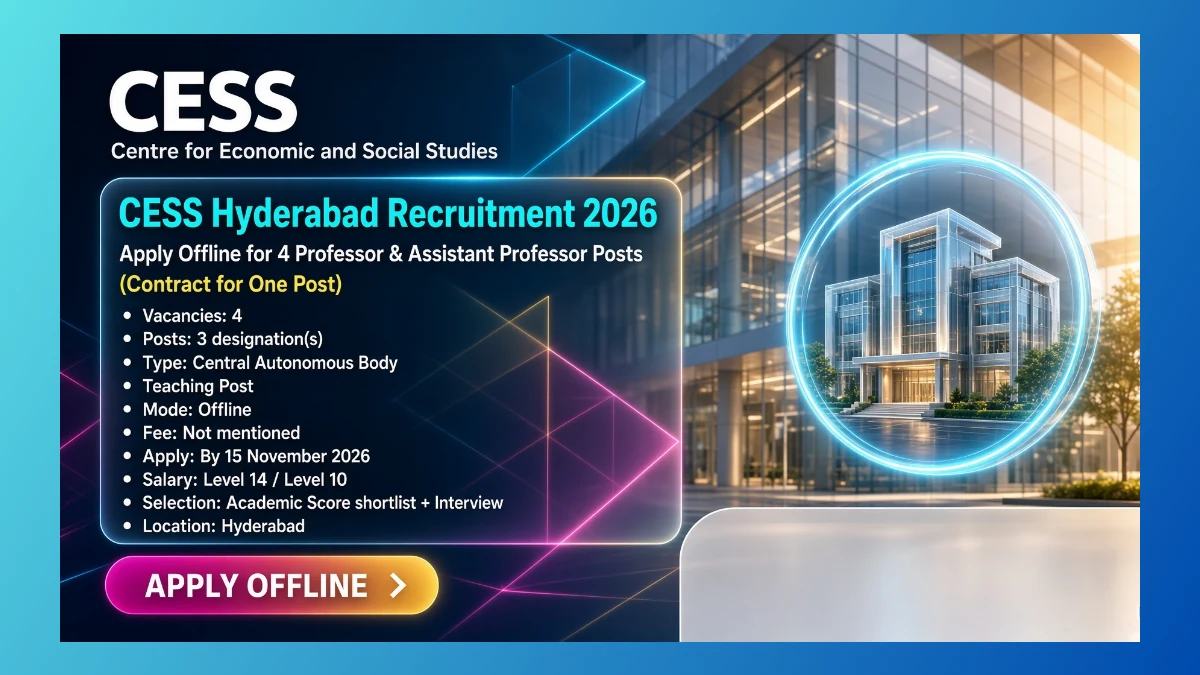 CESS Hyderabad faculty recruitment 2026 for Professor and Assistant Professor posts