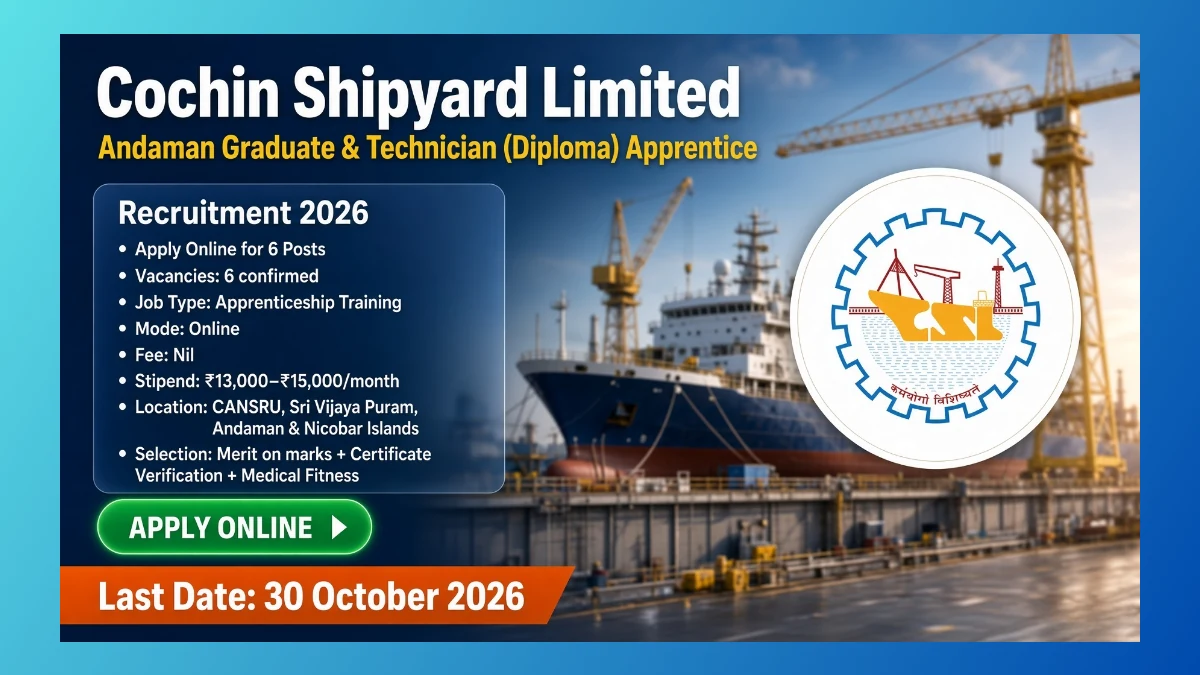 CSL Andaman Graduate and Technician Apprentice Recruitment 2026 for 6 posts at CANSRU