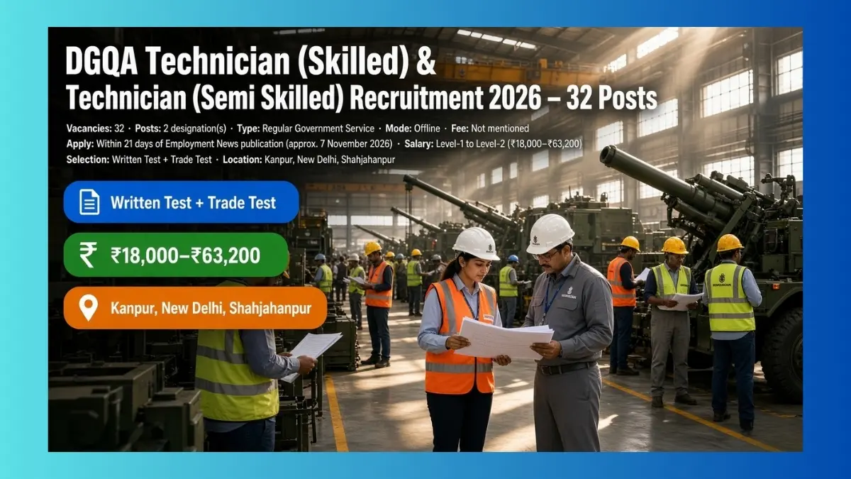 DGQA Technician Skilled and Semi Skilled Recruitment 2026 for 32 posts