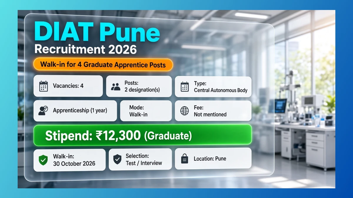 DIAT Pune walk-in interview for graduate apprentice posts 2026