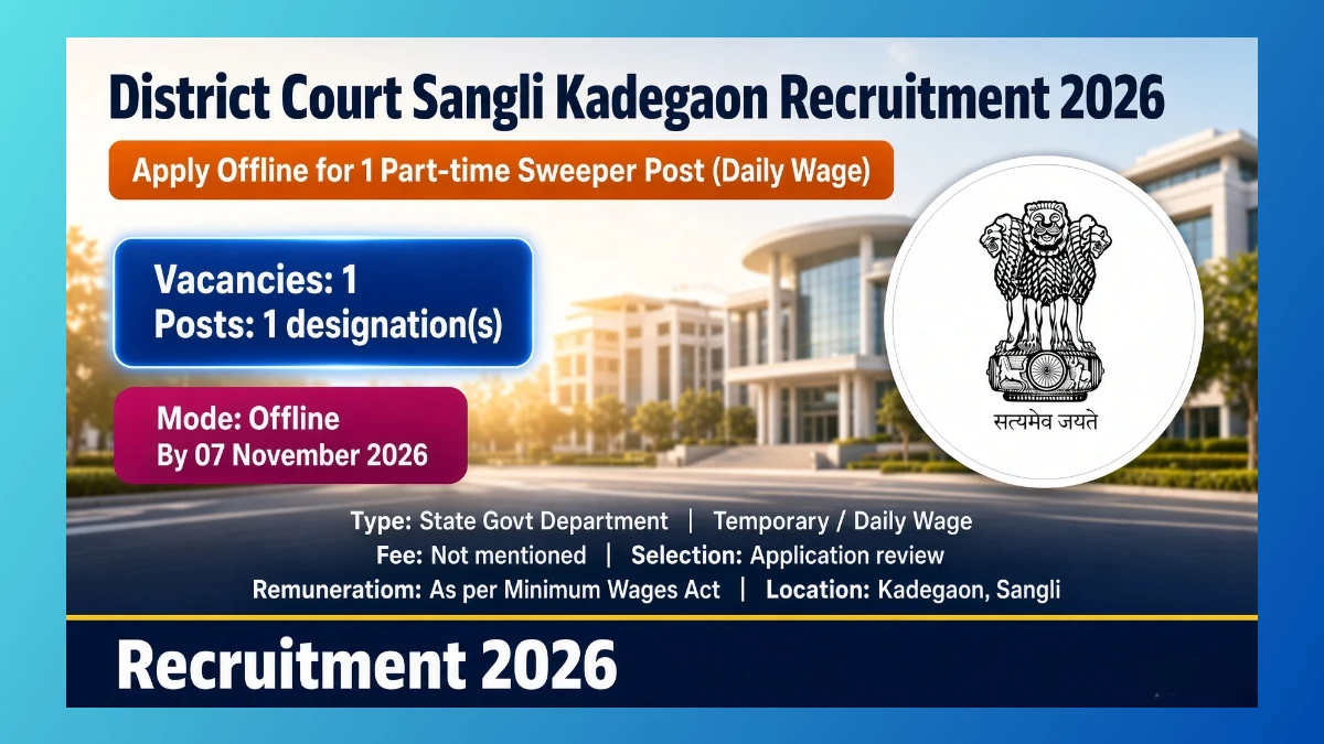District Court Sangli Part-time Sweeper recruitment 2026 for 1 post in Kadegaon
