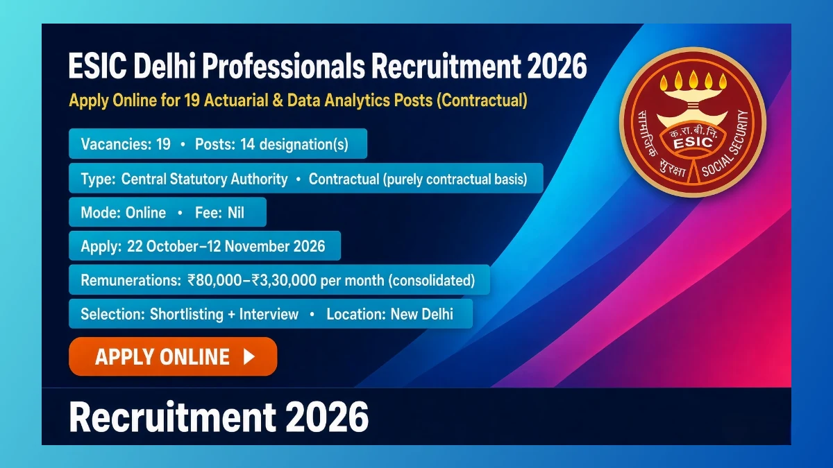 ESIC Actuarial and Data Analytics Professionals Recruitment 2026 notification