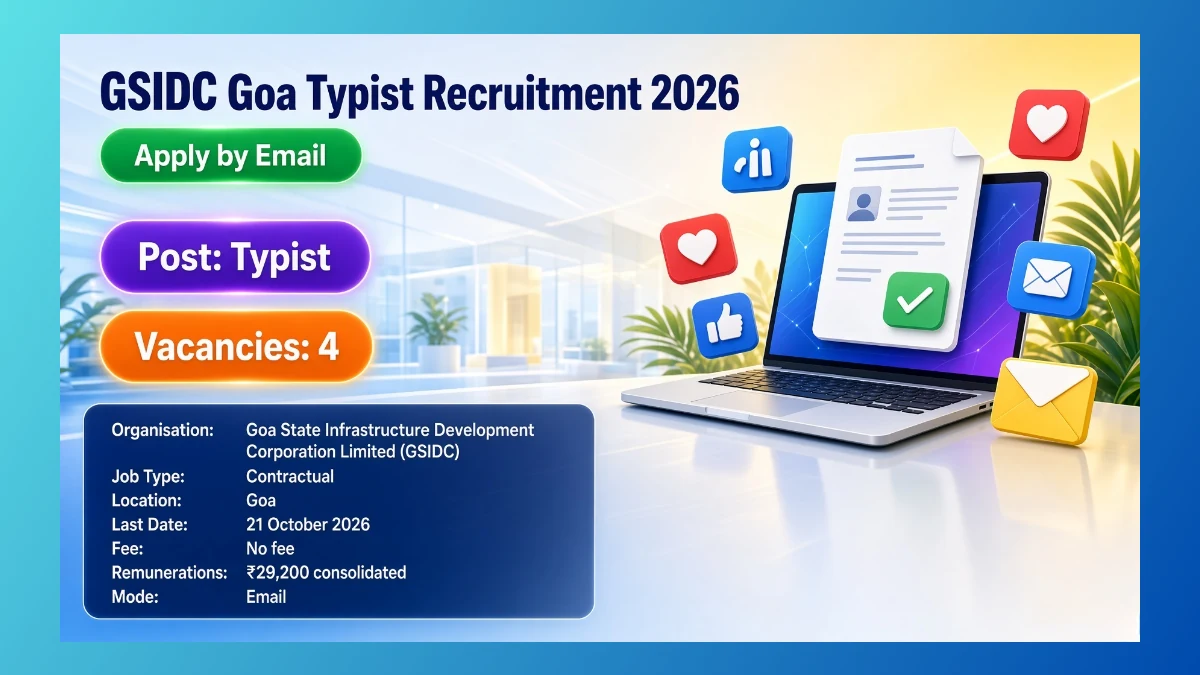 GSIDC Goa Typist Recruitment 2026 for 4 contractual posts apply by email