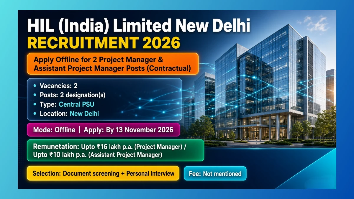 HIL India Limited Project Manager recruitment 2026 notification for two contractual posts in New Delhi