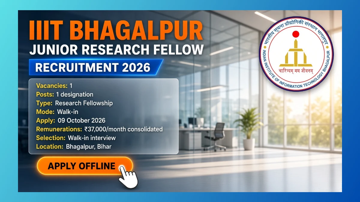 IIIT Bhagalpur Junior Research Fellow Recruitment 2026 notice for 1 project seat