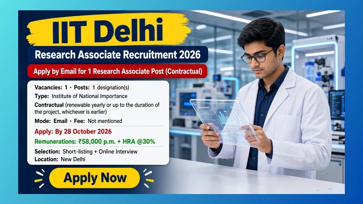 IIT Delhi Research Associate recruitment 2026 notice for AdaptAIR project