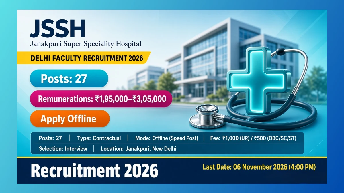 JSSH Delhi Faculty Recruitment 2026 for 27 Professor and Specialist posts