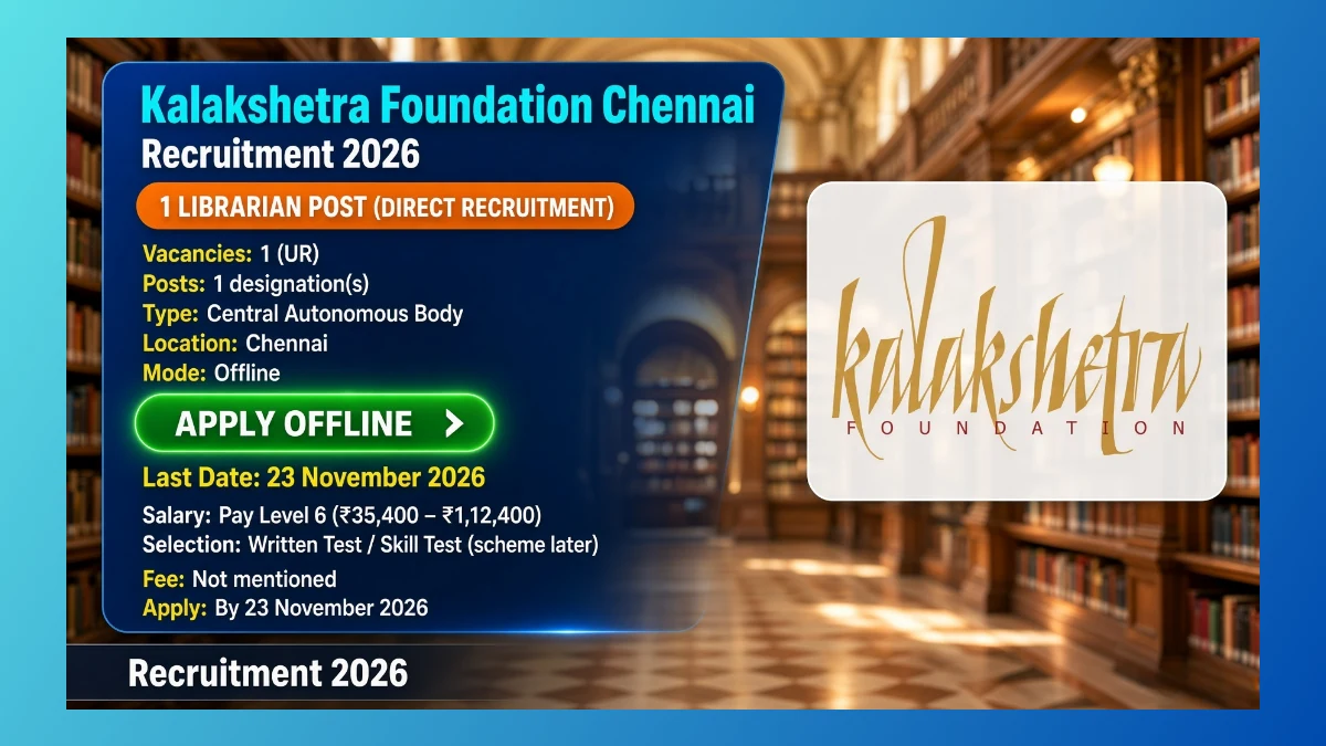 Kalakshetra Foundation Librarian recruitment 2026 notification for BASS School Chennai