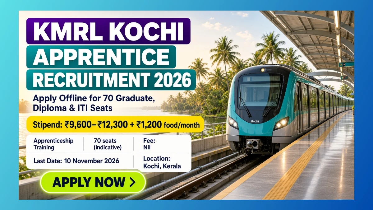 KMRL Kochi Apprentice Recruitment 2026 for 70 graduate diploma and ITI seats