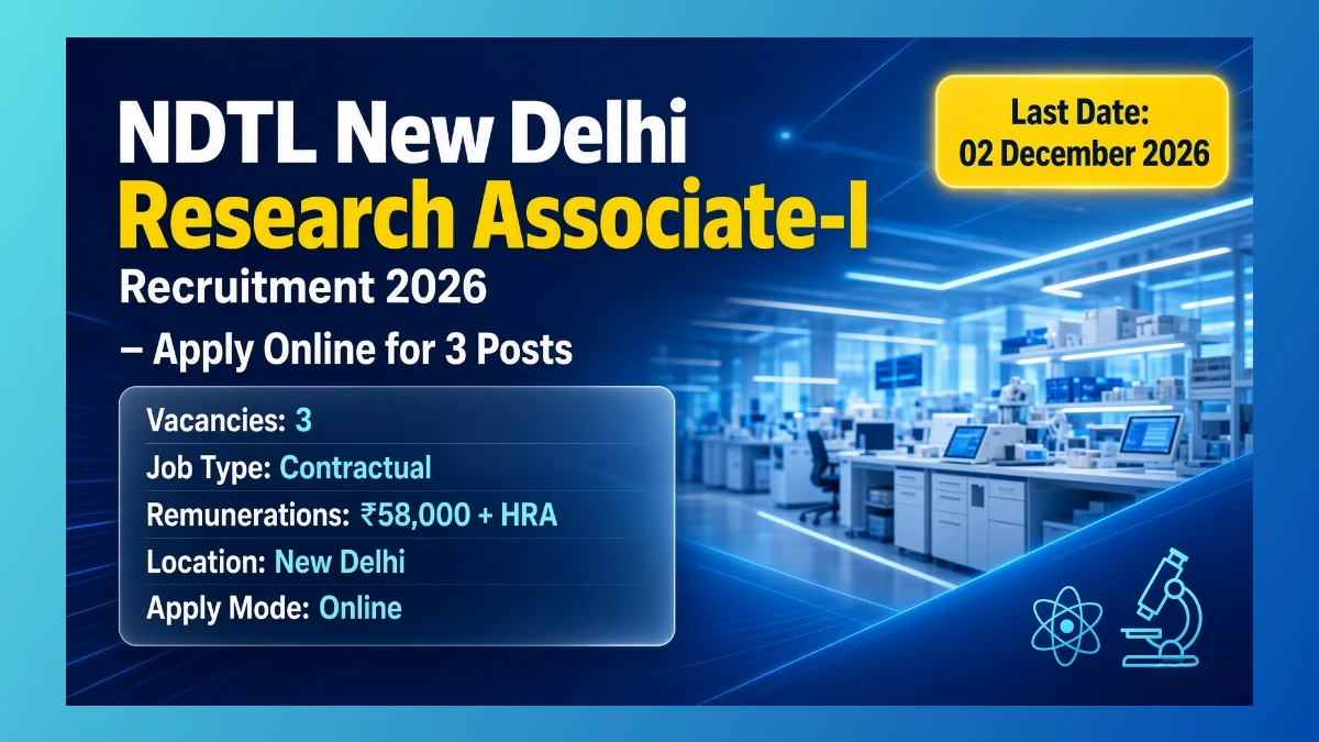 NDTL New Delhi Research Associate-I Recruitment 2026 for 3 contract posts