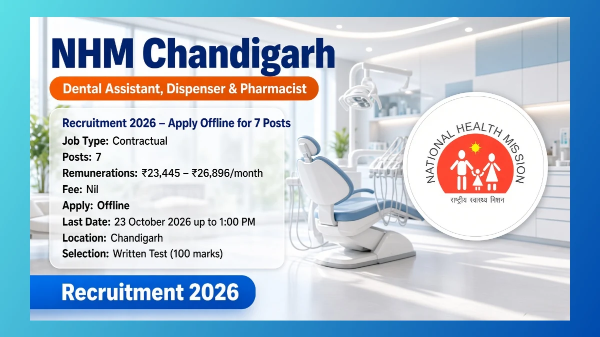 NHM Chandigarh Dental Assistant Recruitment 2026 for 7 contractual posts