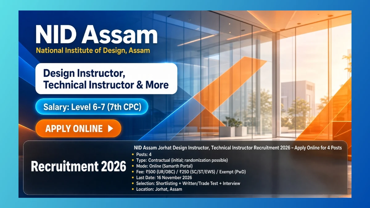 NID Assam Design Instructor Technical Instructor Recruitment 2026 for 4 posts in Jorhat