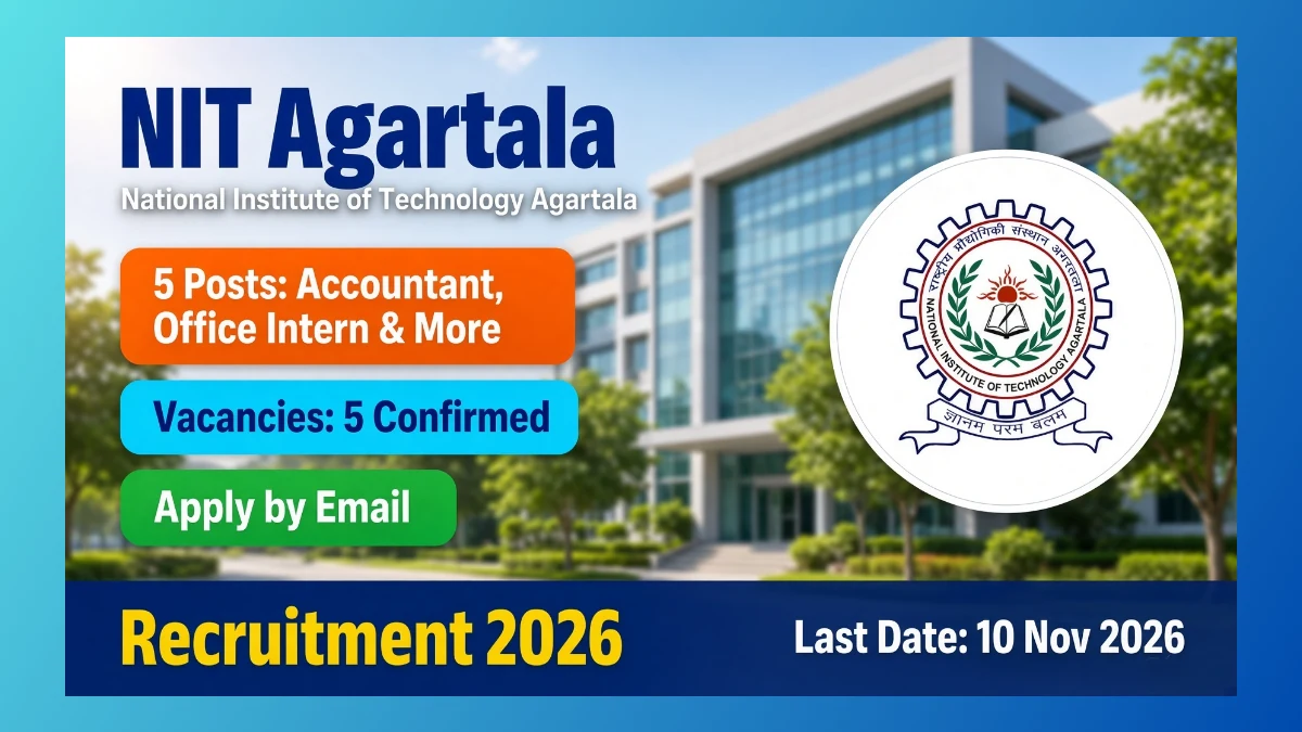 NIT Agartala Accountant Office Intern Recruitment 2026 for 5 posts in Agartala