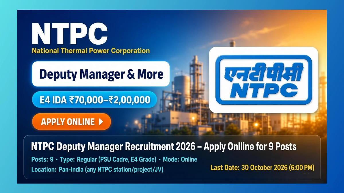 NTPC Deputy Manager Recruitment 2026 official notification for 9 OBC posts