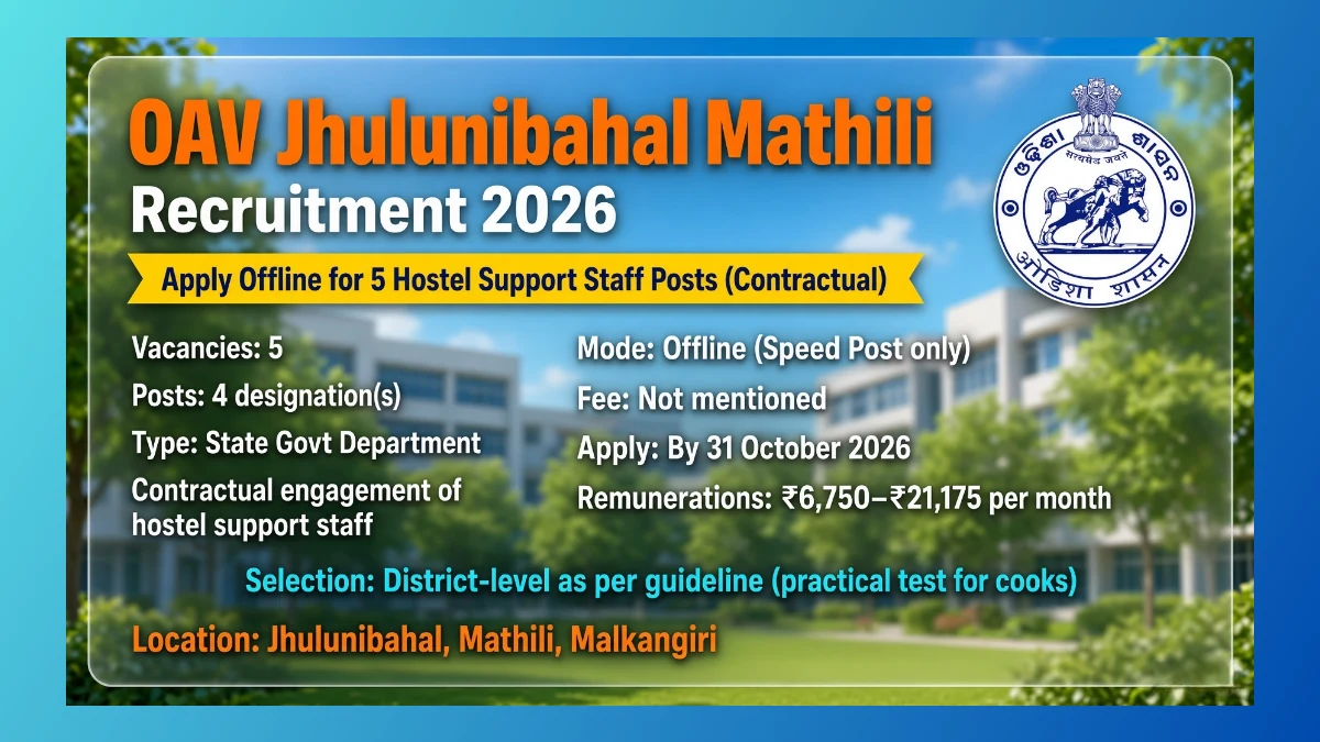 OAV Jhulunibahal Mathili hostel support staff recruitment 2026 for 5 posts