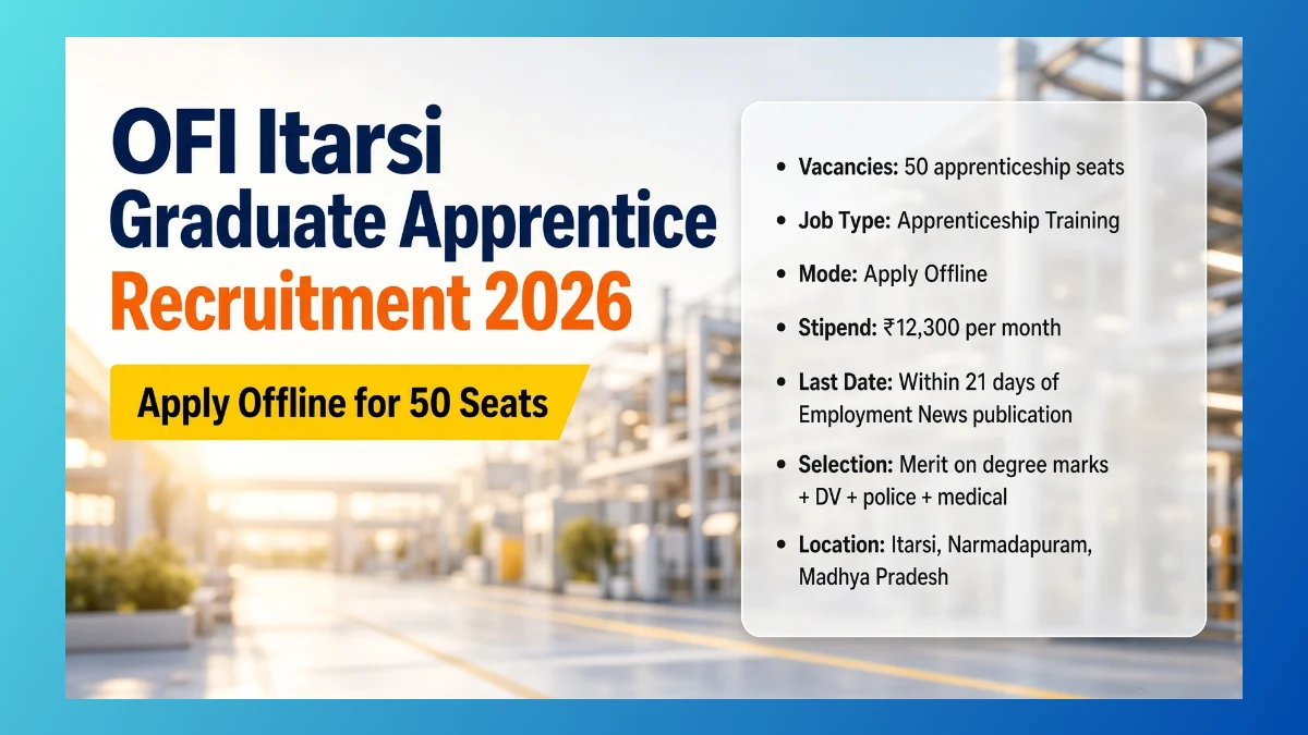 OFI Itarsi Graduate Apprentice Recruitment 2026 for 50 seats under Apprentices Act