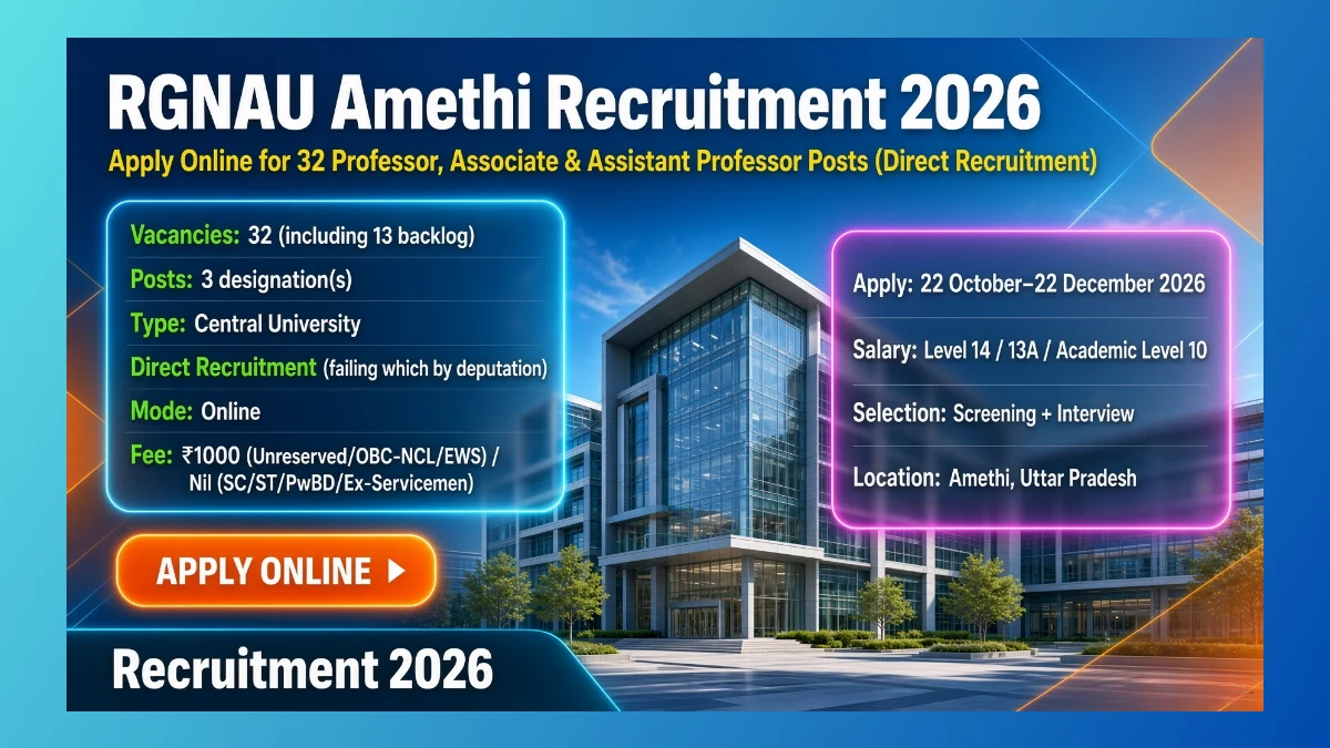 RGNAU Amethi Faculty Recruitment 2026 notification for 32 posts
