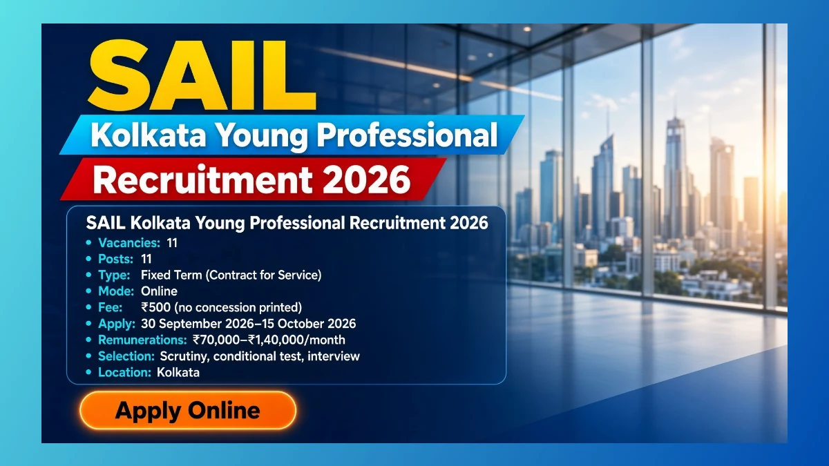 SAIL Kolkata Young Professional Recruitment 2026 notice for 11 CMO and EMD posts