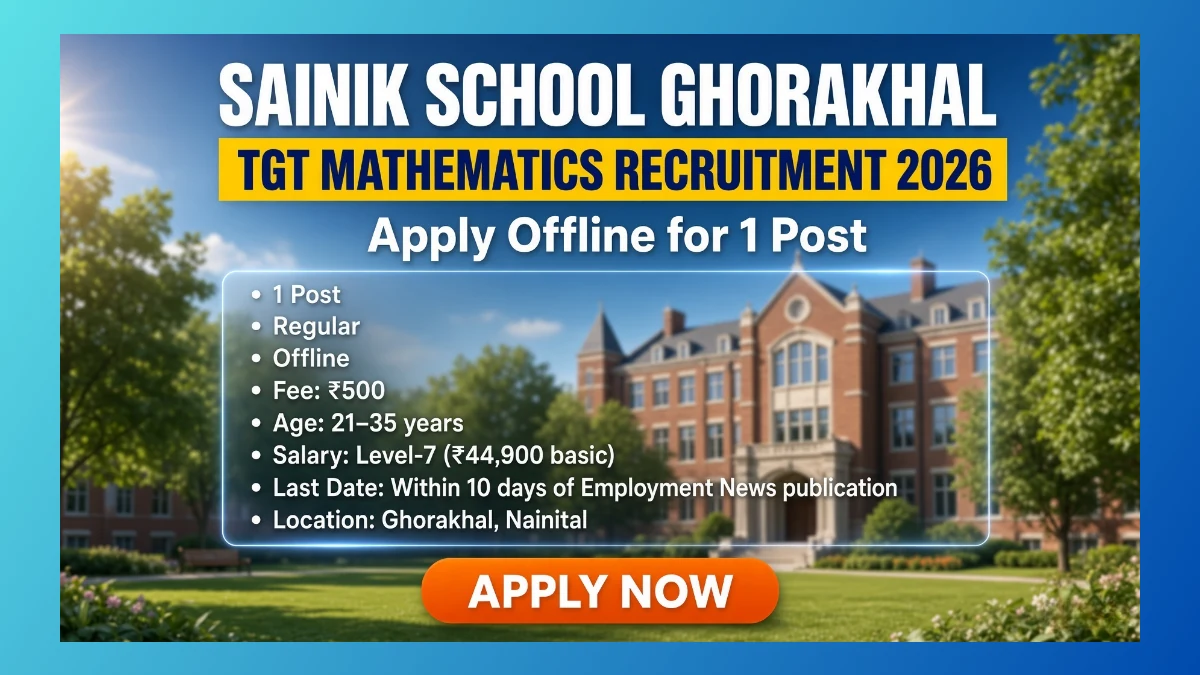 Sainik School Ghorakhal TGT Mathematics Recruitment 2026 for 1 regular post in Nainital
