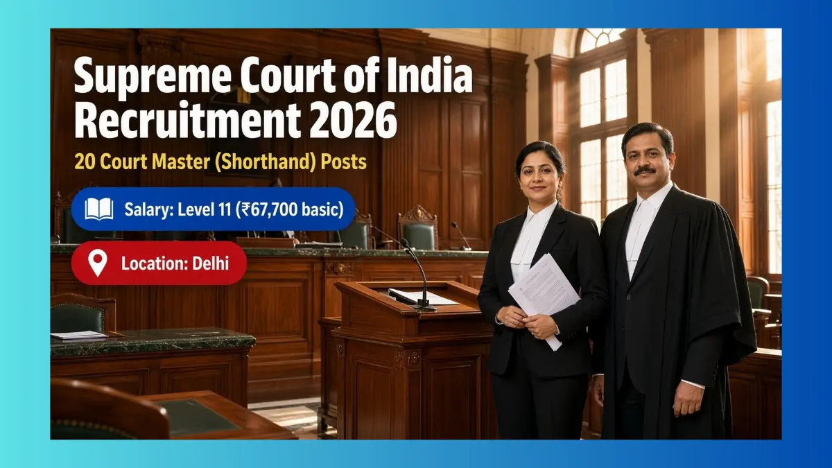 Supreme Court of India Court Master Shorthand recruitment 2026 notification for 20 posts
