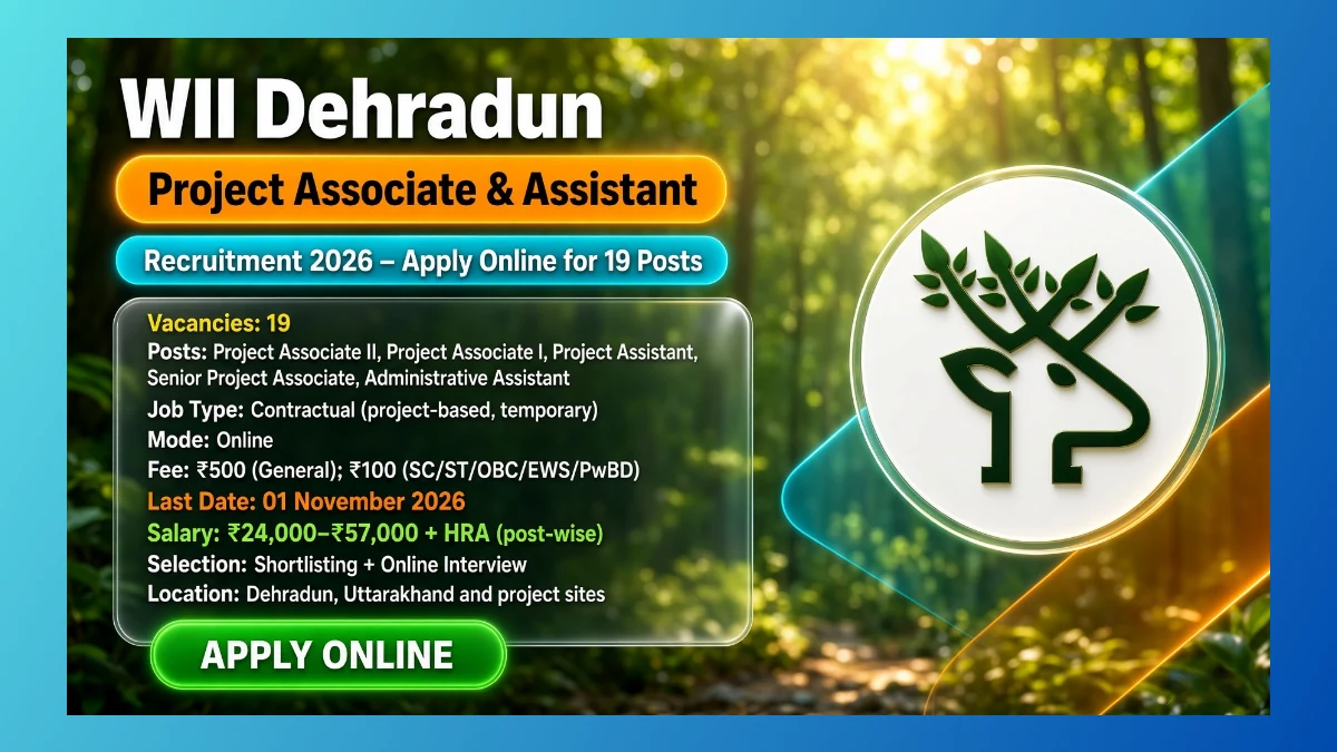 WII Dehradun Project Associate and Assistant Recruitment 2026 for 19 project posts